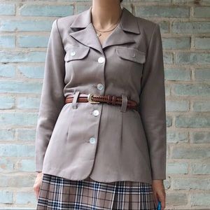 Vintage Military Blazer 70s Taupe Beige Uniform Safari Jacket Utility Tan ECRU S
